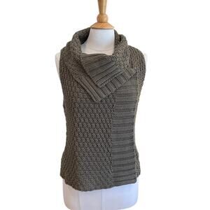 Chico's Olive Green Open Chunky Knit Sweater Vest, Cotton Blend, Size M